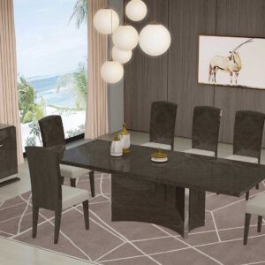 Seven Piece Gray Solid Wood Dining Set with Six Chairs