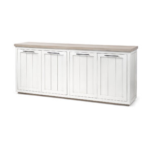 Brown Solid Mango Wood Top & White Frame Sideboard With 4 Cabinet Doors
