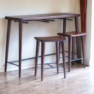 Set of Three Brown Solid Wood Counter Height Bar Table and Chairs