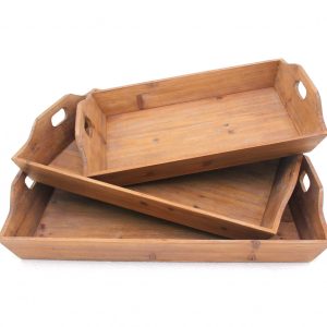 Set of Three Brown Wood Serving Tray