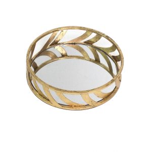 14" Gold Round Metal Geometric Vanity Tray