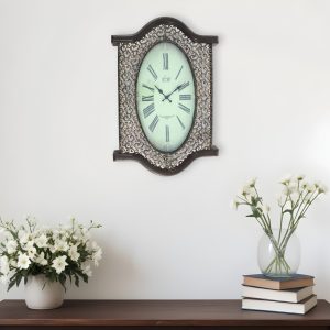 20" Oval Antiqued Bronze Wood and Glass Analog Wall Clock