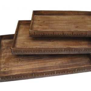 Set of Three Brown Wood Serving Tray