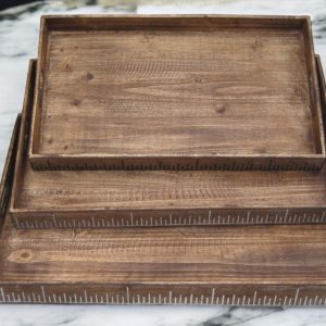 Set of Three Brown Wood Serving Tray