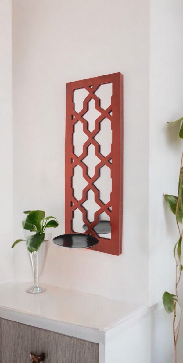 17 X 5 X 6 Red  Mirrored - Candle Holder Sconce