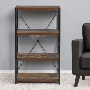 43" Brown and Black Metal and Wood Three Tier Etagere Bookcase