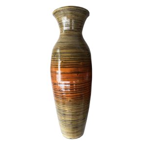 30" Gold and Brown Striped Urn Bamboo Floor Vase