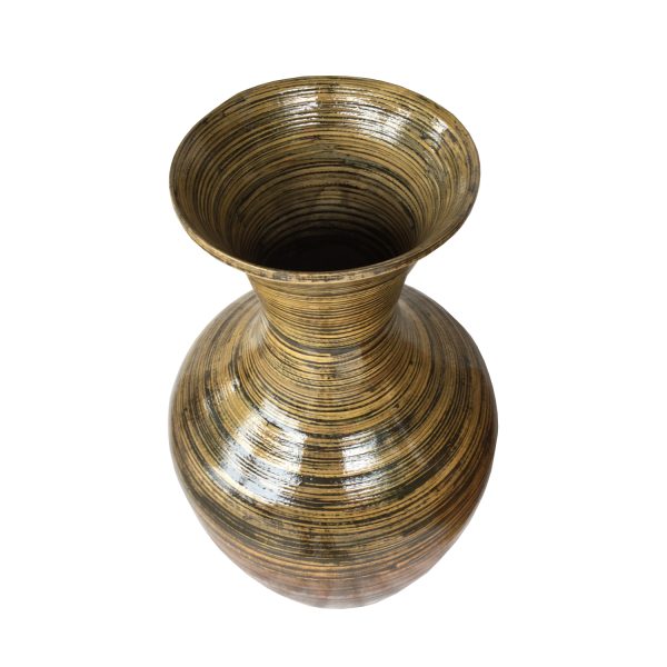 25" Black and Gold Striped Urn Bamboo Floor Vase - Image 3