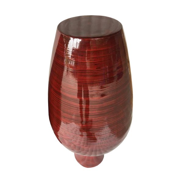 30" Red Lacquer Spun Bamboo Floor Vase - Image 3