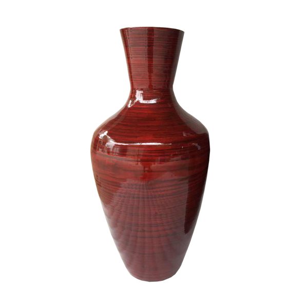 30" Red Lacquer Spun Bamboo Floor Vase - Image 2