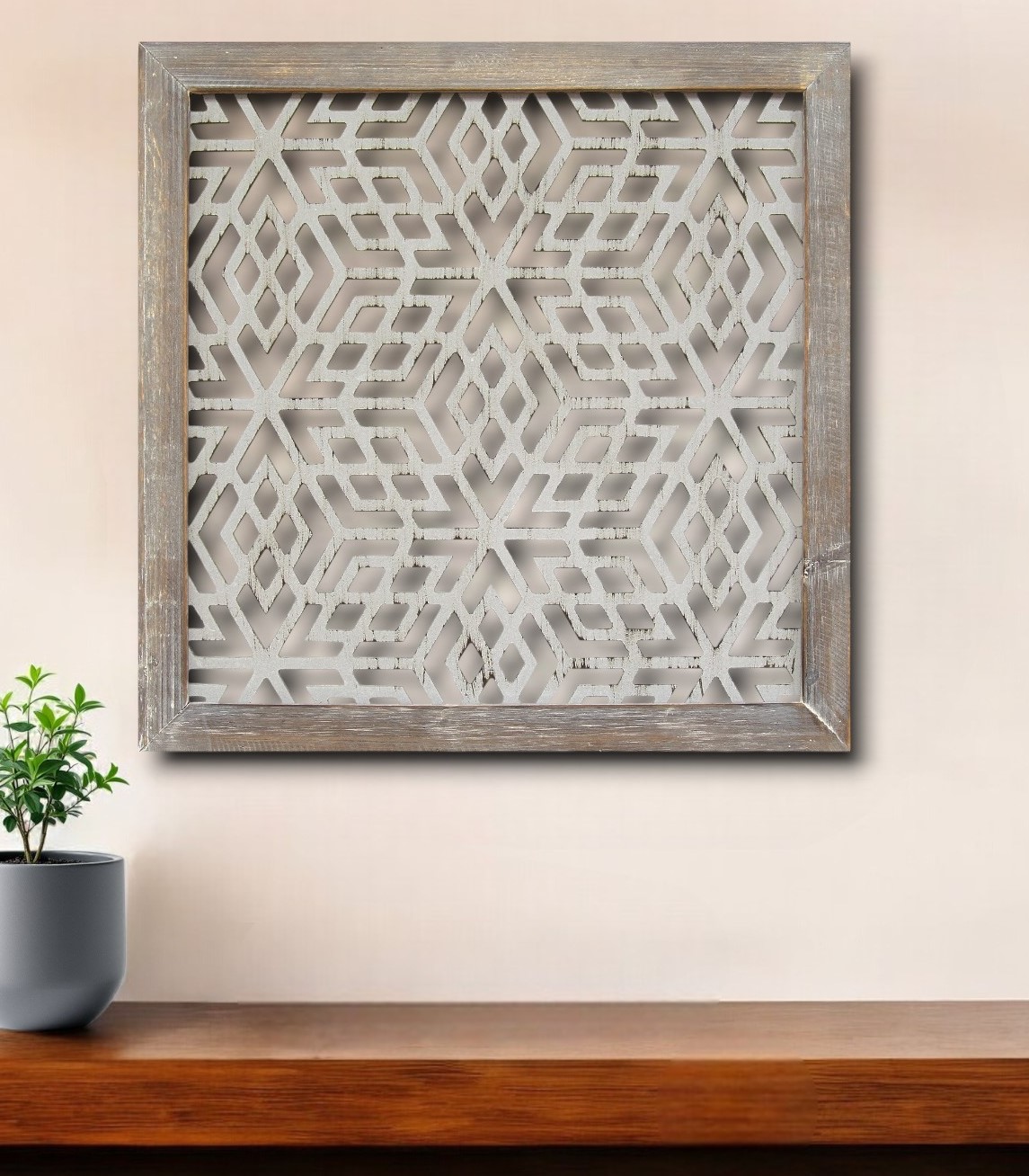 16" X 16" Gray and White Abstract Geometric Wood and Metal Wall Decor