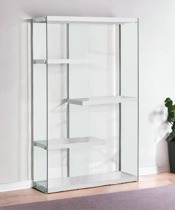 59" White Glass Four Tier Etagere Bookcase - Image 2