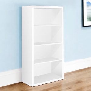 White Wood Adjustable Four Tier Bookcase