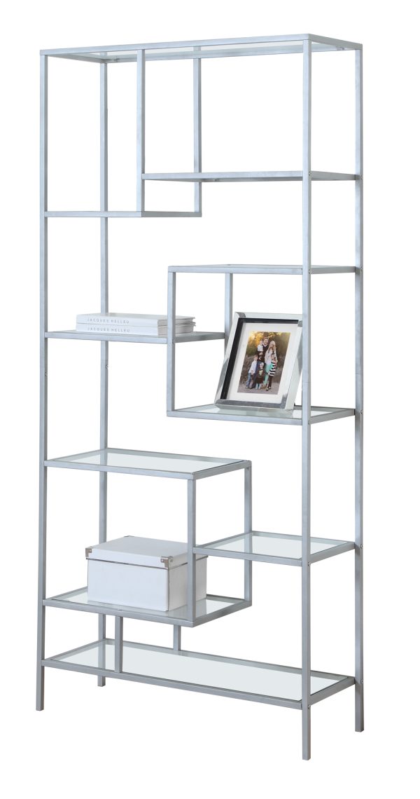 72" Silver Metal And Glass Etagere Bookcase - Image 2