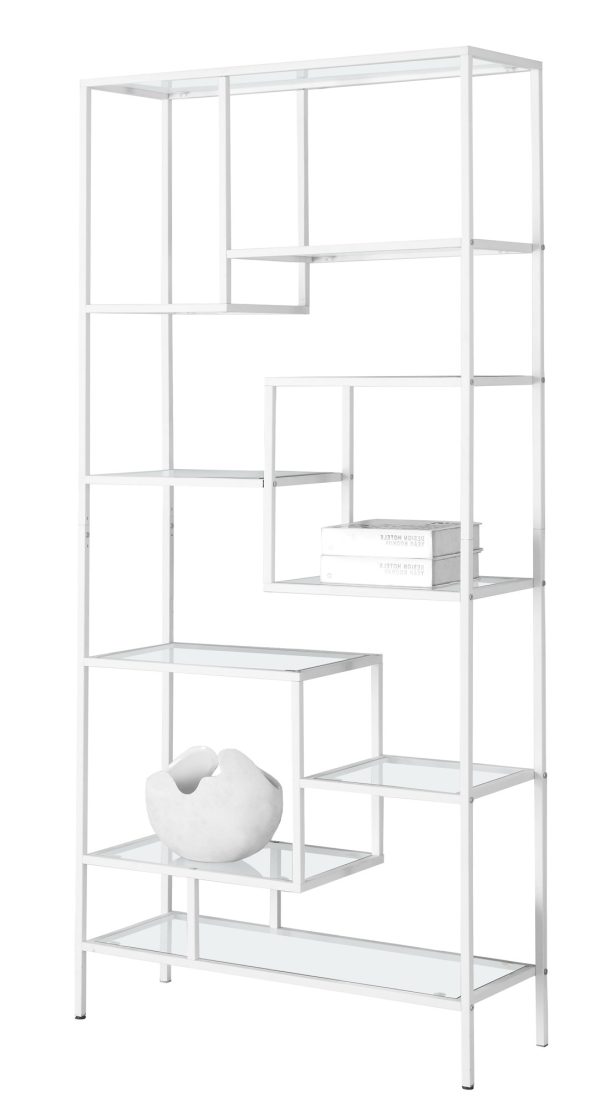 72" White Metal and Glass Nine Tier Etagere Bookcase - Image 3