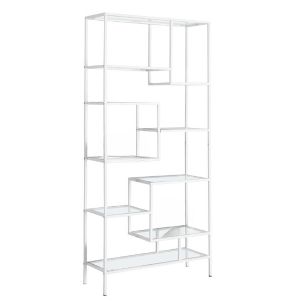 72" White Metal and Glass Nine Tier Etagere Bookcase