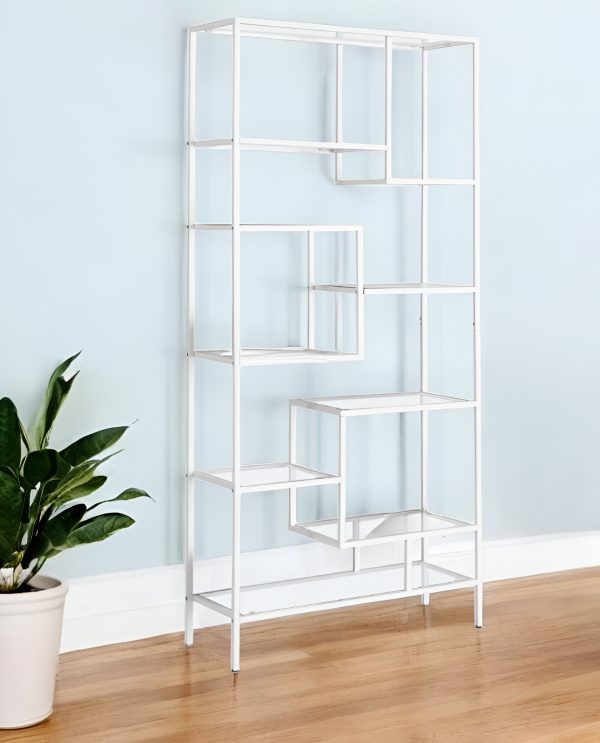 72" White Metal and Glass Nine Tier Etagere Bookcase - Image 2