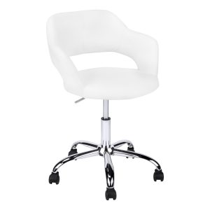 White and Silver Adjustable Swivel Fabric Rolling Office Chair