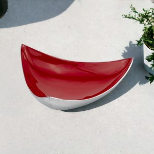 14" Silver And Red Triangular Bowl