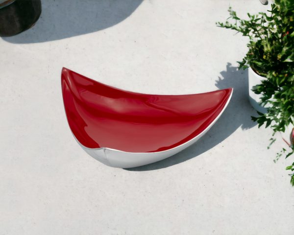 14" Silver And Red Triangular Bowl