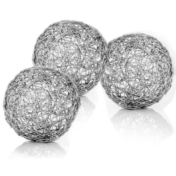 Set of Three Silver Wire 3" Decorative Orbs - Image 3