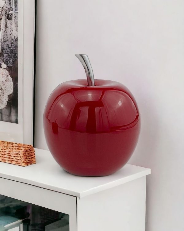 11" Red and Silver Aluminum Decorative Apple - Image 2
