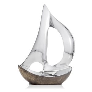 12" Brown and Silver Buffed Aluminum Sailboat Tabletop Sculpture