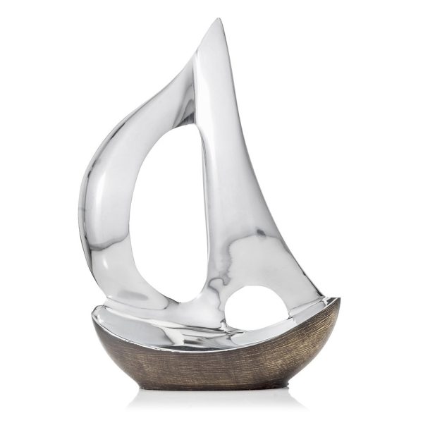 12" Brown and Silver Buffed Aluminum Sailboat Tabletop Sculpture - Image 3