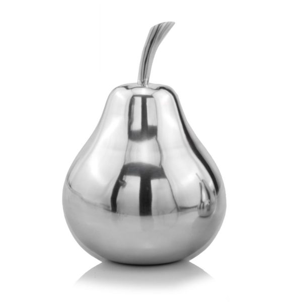 11" Silver Buffed Aluminum Decorative Pear Tabletop Sculpture - Image 2