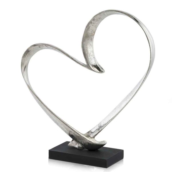 16" Raw Silver And Black Heart Sculpture - Image 2