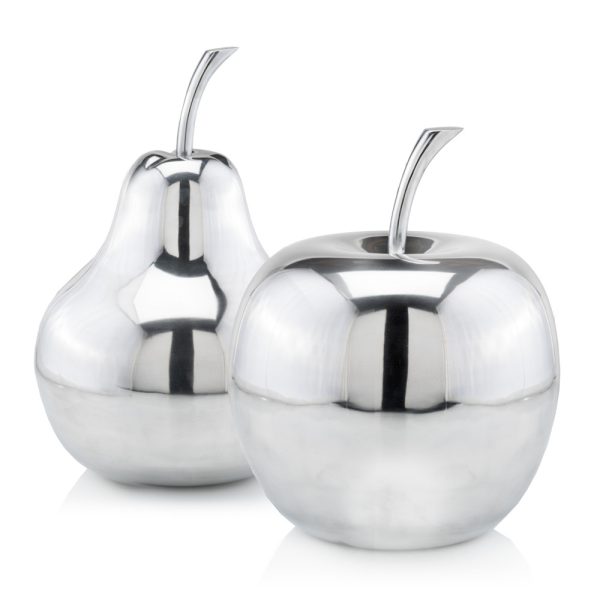 13" Silver Buffed Aluminum Decorative Apple Tabletop Sculpture - Image 3