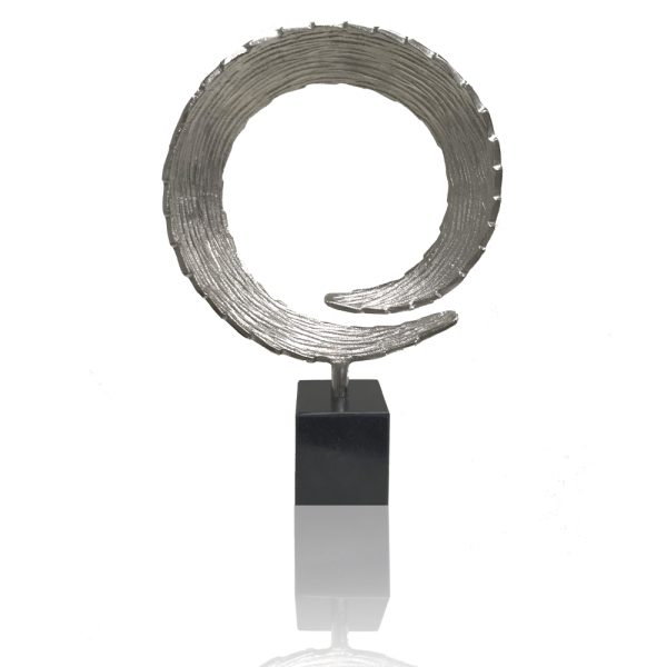 17" Black and Silver Marble and Aluminum Tabletop Sculpture - Image 2