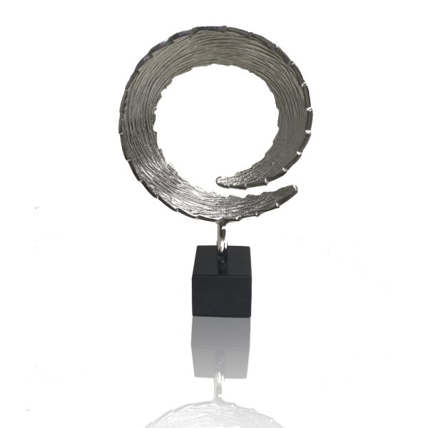 16" Black and Silver Marble and Aluminum Tabletop Sculpture