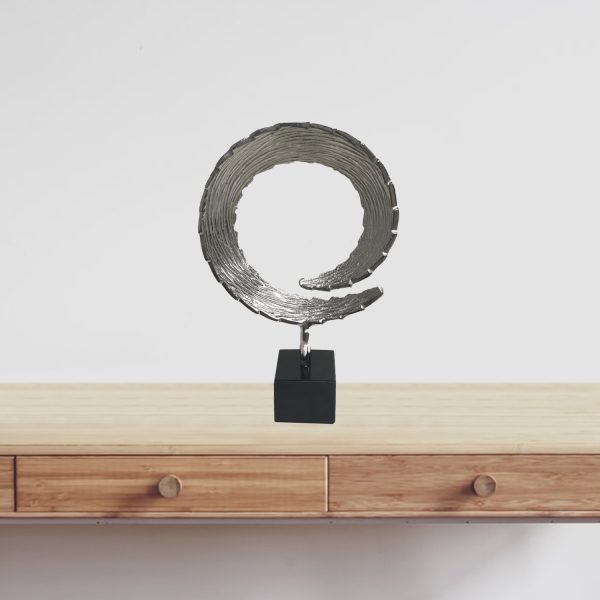 16" Black and Silver Marble and Aluminum Tabletop Sculpture - Image 3