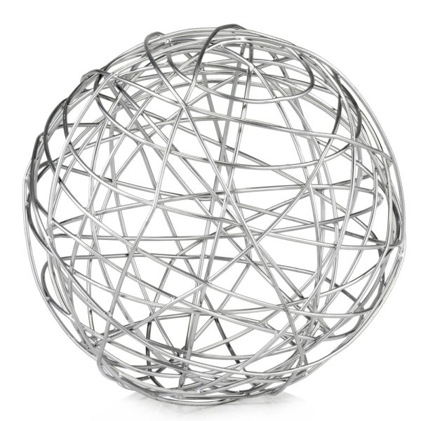 12" Silver Iron Decorative Orb Tabletop Sculpture - Image 3