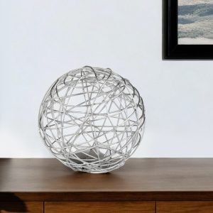 12" Silver Iron Decorative Orb Tabletop Sculpture