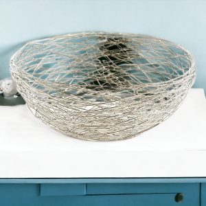 12" Silver Aluminum Abstract Wire Round Centerpiece Bowl