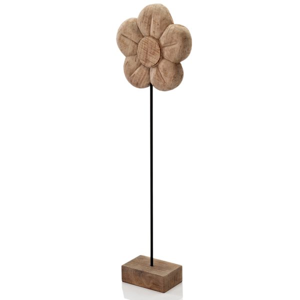 33" Natural and Black Solid Wood Daisy Tabletop Sculpture - Image 2