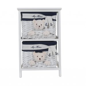 12.5" X 16" X 25" White Blue  Portable 2 Drawers