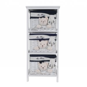 12.5" X 16" X 35.5" White Blue  Portable 3 Drawers