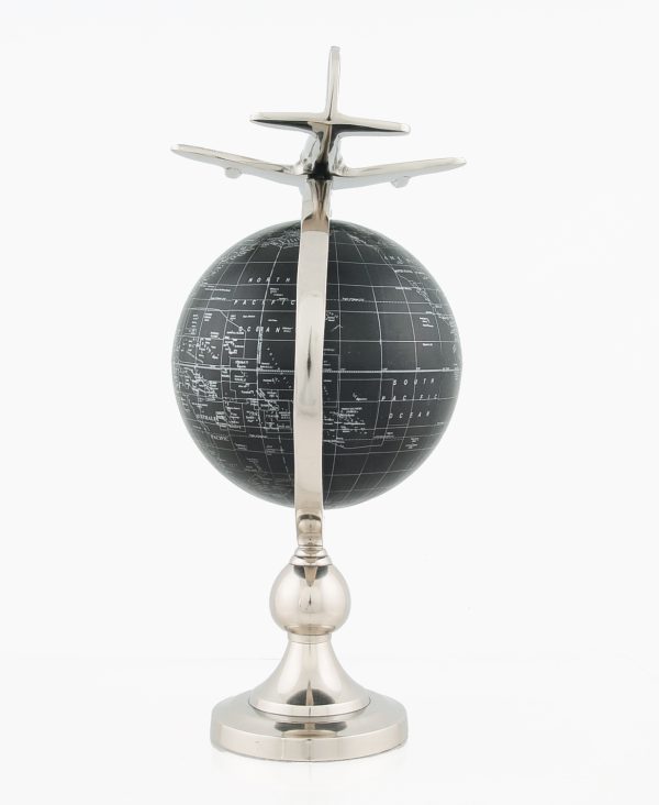 10" X 8.5" X 18" Airplane On Globe With Brass Stand - Image 2