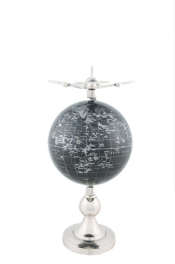 10" X 8.5" X 18" Airplane On Globe With Brass Stand - Image 3