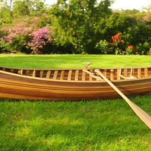 16" Wood Brown Solid Wood Hand Painted Model Boat Tabletop Sculpture