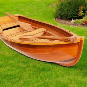 15" Wood Brown Solid Wood Hand Painted Model Boat Tabletop Sculpture