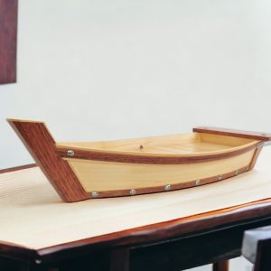 17" Natural and Brown Wood Sushi Boat Serving Tray