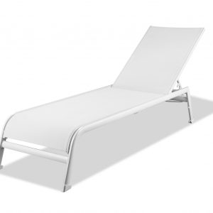 Set of Two 23" White and Chrome Indoor Outdoor Chaise Lounge