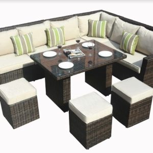 180.96" X 33.54" X 34.71" Brown 8Piece Outdoor Sectional Set With Cushions