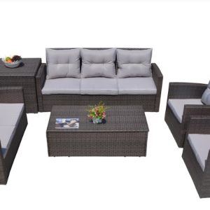 Six Piece Outdoor Brown Metal Sofa Seating Group With Cushions