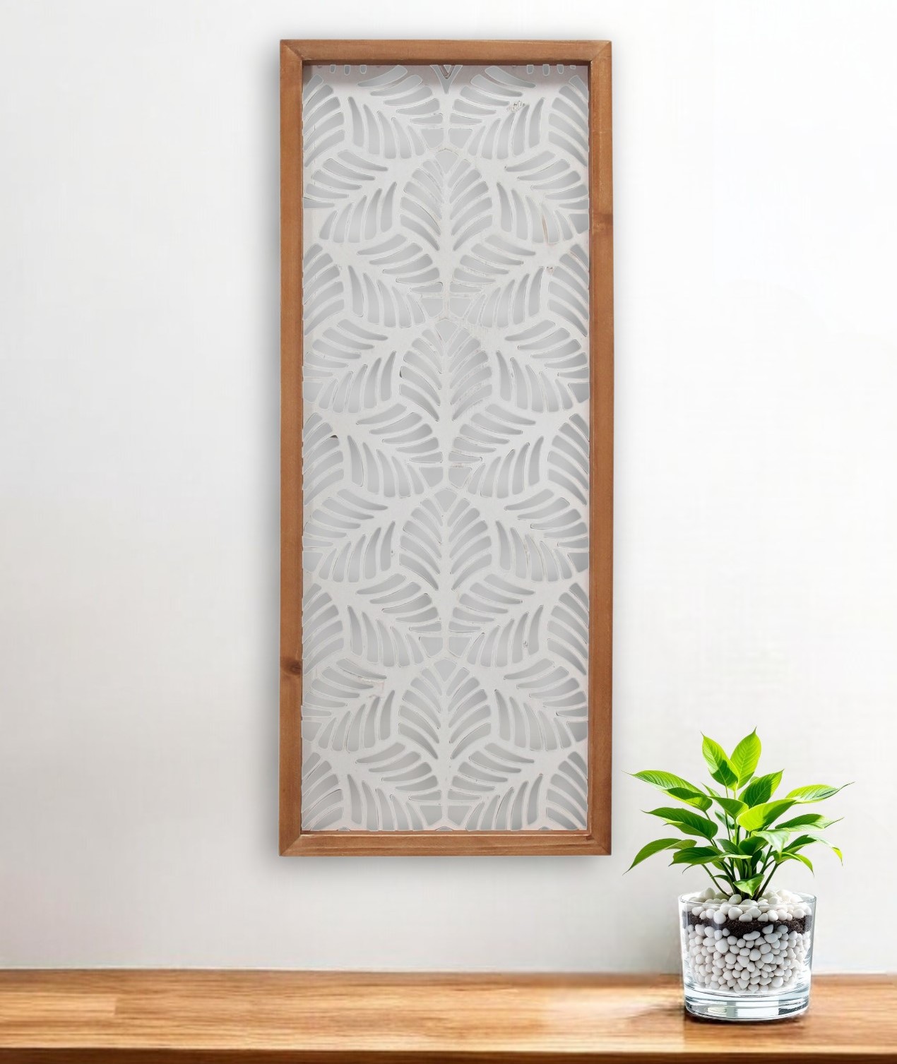 25" X 10" White and Natural Leaf Floral Wood and Metal Wall Decor