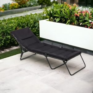 28" Black and Steel Outdoor Chaise Lounge with Black Cushion